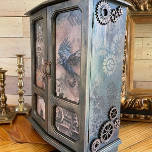 Steampunk Jewelry Box: Refurbished,  Vintage, Mixed Media, Decoupaged and Stencilled, Ladies, Unisex
