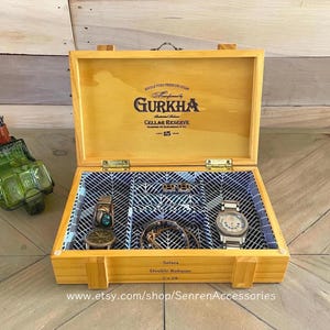 Up-cycled Unisex Jewelry Box, Watch box, Printed Cotton Lined, Refurbished Gurkha Cigar Box, Wooden, Hand made, Gift for him, Gift for her