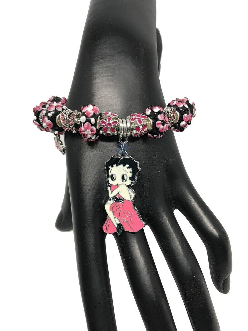 Betty Boop Pink Flowers European Style Charm Bracelet Gifts for Her Jewelry