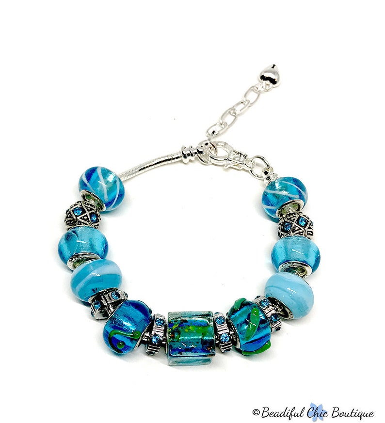 Turquoise Swirls European Style Charm Bracelet
