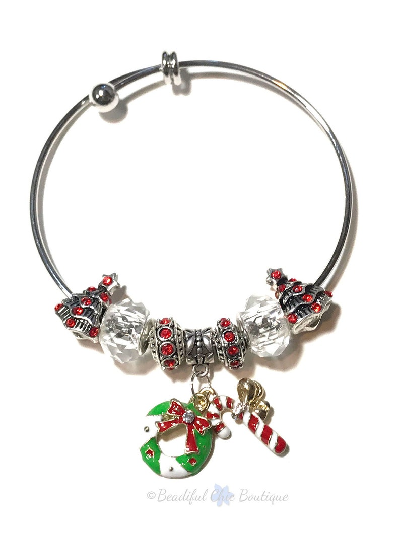 Christmas Bangle Bracelet Wreath Charm Bracelet Gifts for Her Etsy
