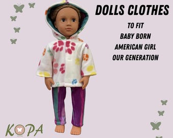 Handmade Doll Clothes: Paw Print Hoodie & Striped Leggings