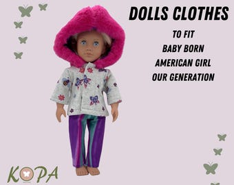 Handmade Doll Clothes | Butterfly Hoodie & Striped Leggings for 18" Dolls
