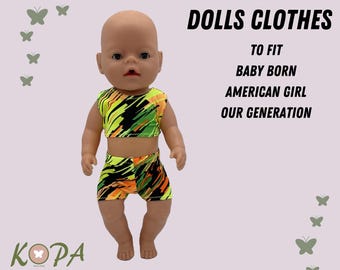 Handmade Doll Clothes: Bike Shorts & Crop Top Set | Fits 18-inch Dolls