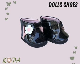 Black Patent Flower Boots | Fits Baby Born, American Girl Dolls