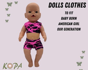 DOLLS CLOTHES || Pink and Black Bike Shorts & Crop Top to fit Baby Born / Our Generation / American Girl / Baby Alive