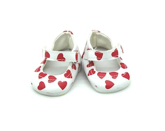 Red Heart Print Doll Shoes | Mary Janes for Baby Born & American Girl