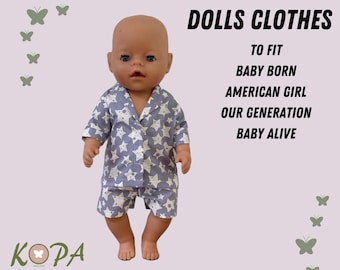 Handmade Star Pajamas for 16-18" Dolls | Baby Born, American Girl
