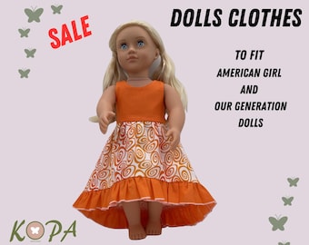 DOLLS CLOTHES | Orange High-Low Dress with swirl to fit  American Girl / Our Generation Dolls