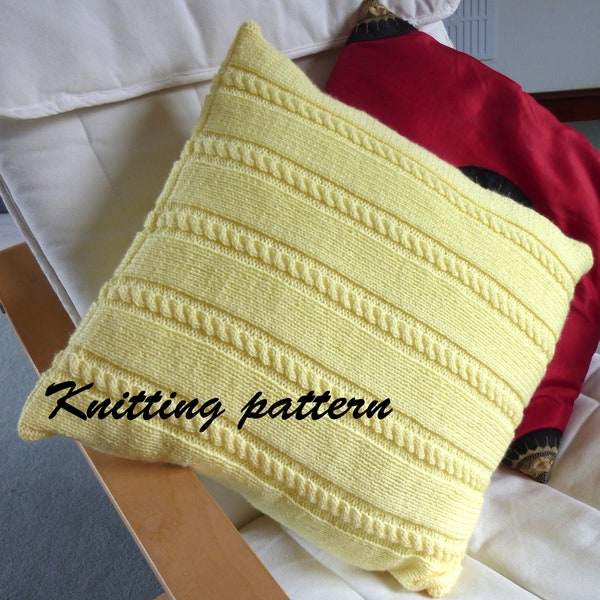 Cabled cushion cover knitting pattern, knitted home decor, pillow cover pattern, pdf download knitting design, knitted cushion instructions