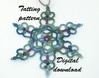 Tatting pattern for a beaded snowflake