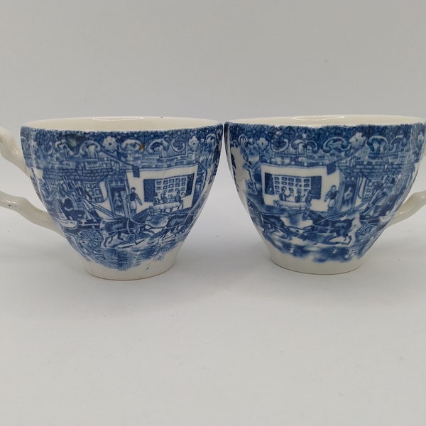 Two Vintage Blue and White China Teacups Espresso Cups/Coffee Cups, Made in England