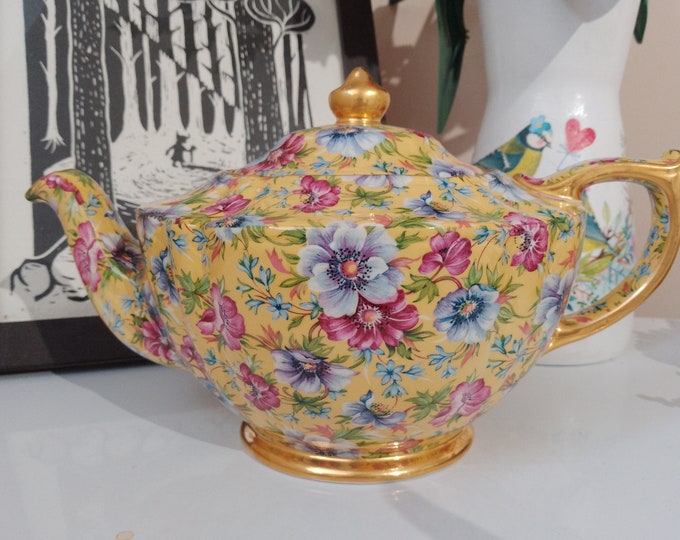 Sophie Chintz James Sadler Floral Tea Pot, Made in England, Vintage Home Decor, Transferware