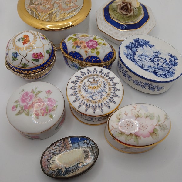 Vintage Pill Box/Trinket Box Choose Your Own, China Trinket Dish with Lid, Porcelain Pill Box, Floral Blue and White etc.