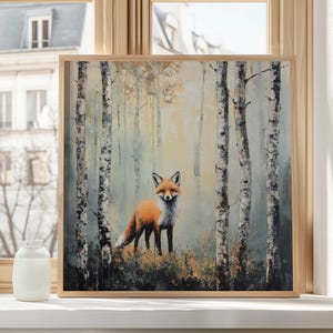 Zorro escandinavo – Arte popular – Arte celestial – Lienzo enmarcado – Impresión de naturaleza – Decoración caprichosa – Diseño de animales del bosque