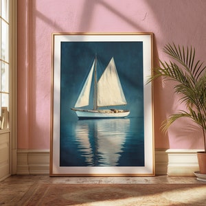 Navy Blue Old Money Wall Art – Vintage Yacht Club Poster – Retro Luxury Decor – Gift for Him