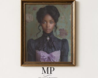 Moody Victorian Woman Portrait Print | Dark Academia Wall Art | African American Vintage Study Decor | Elegant Printable Download 968