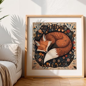 Zorro Nórdico - Lienzo enmarcado - Arte popular celestial - Impresión de naturaleza caprichosa - Arte mural de bosque escandinavo