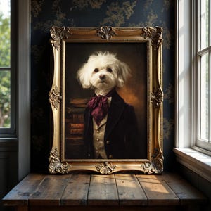 Victorian Maltese Dog Portrait – Regal Pet Wall Art – Aristocratic Puppy Print – Vintage Animal Decor for Dog Lovers & Pet Owners