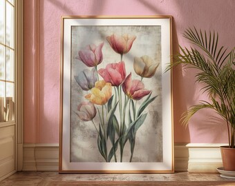Vintage Tulip Botanical Print – Antique Floral Illustration (Digital Download)