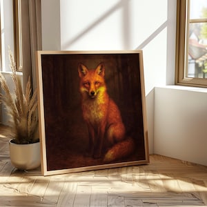 Dark Cottagecore Art - Fox Painting - Woodland Animal Art - Gothic Wall Decor - Vintage Fox Poster
