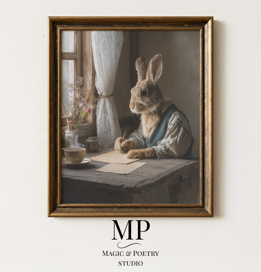 Rare Rabbit Image Writing Vintage Rabbit Writing Art Print – Cottagecore Bunny Wall Decor ...