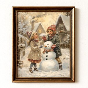 Vintage Children Building Snowman Print | Nostalgic Winter Art (Instant Download) 52