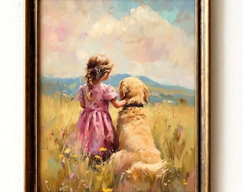 Golden-Retriever-Kunst – Hunde-Gemälde – Mädchen-und-Hund-Kunst – Verspielte Dekoration – Wandkunst aus der Kindheit (Digitaler Download) 36