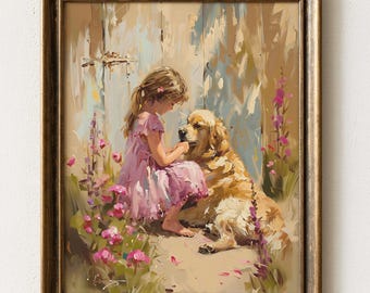 Golden Retriever Art – Dog Painting – Girl and Her Dog – Dog Wall Art – Dog Lover Gift (Digital Download) 34
