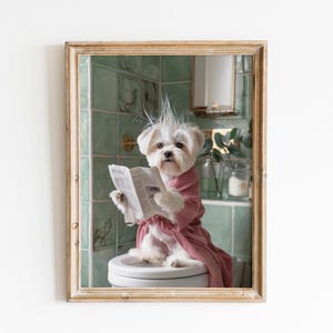 Funny Maltese Bathroom Print: Dog Reading Newspaper (Digital Download)