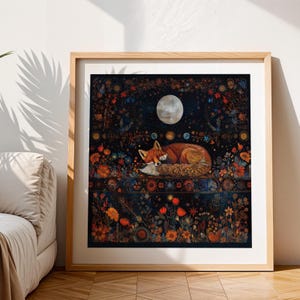 Impresión de zorro de arte popular escandinavo – Arte mural de animales místicos – Decoración de naturaleza nórdica – Póster de bosque bohemio