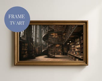 Frame TV Art, Dark Academia Decor, Library Art with Spiral Staircase, Samsung Frame Art (Digital Download) 731