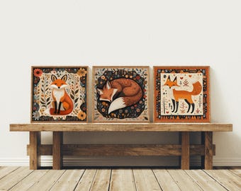 Skandinavischer Fuchs Kunstdruck Set - Nordische Kinderzimmer Deko (Digitaler Download)
