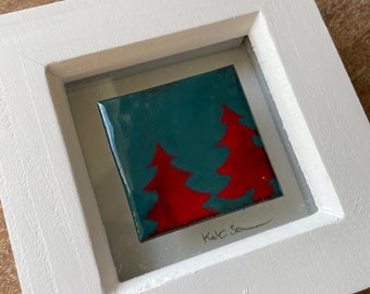 Enamelled picture, Forest, home decor, Woodland art, gift idea, Birthday gift.