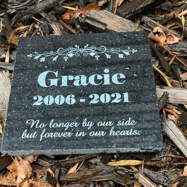 Personalized Memorial Stone For Dog or Cat - Laser Engraved Customized Granite Stone for Pet - Headstone for Pet Loss - 6x6 SQUARE FORMAT