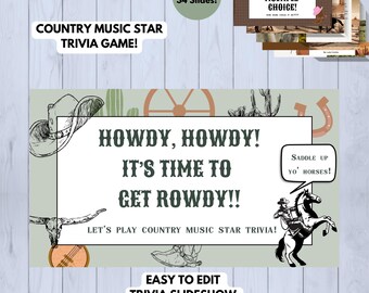 Country Music Trivia Slideshow Game - Interactive Digital Download Party Game, Animated Celebrity Trivia, Western Themed, Country Quiz, Easy