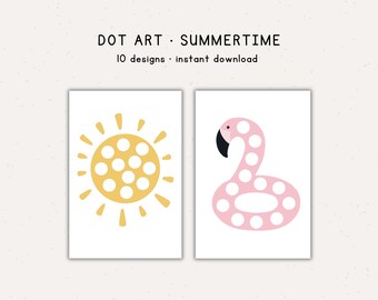 Summer dot art printables • Do a dot worksheets for kids • Summer coloring pages • Kids dot sticker printables