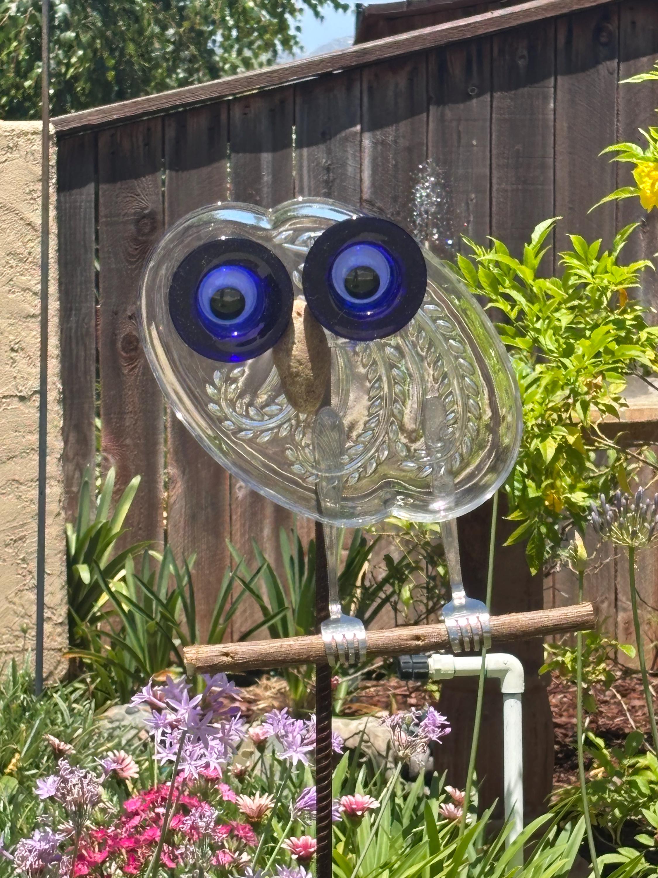 Owl,Glass Yard Art,Glass Yard Art Owl,Upcycled,Garden Decor,Gift,One of a Kind