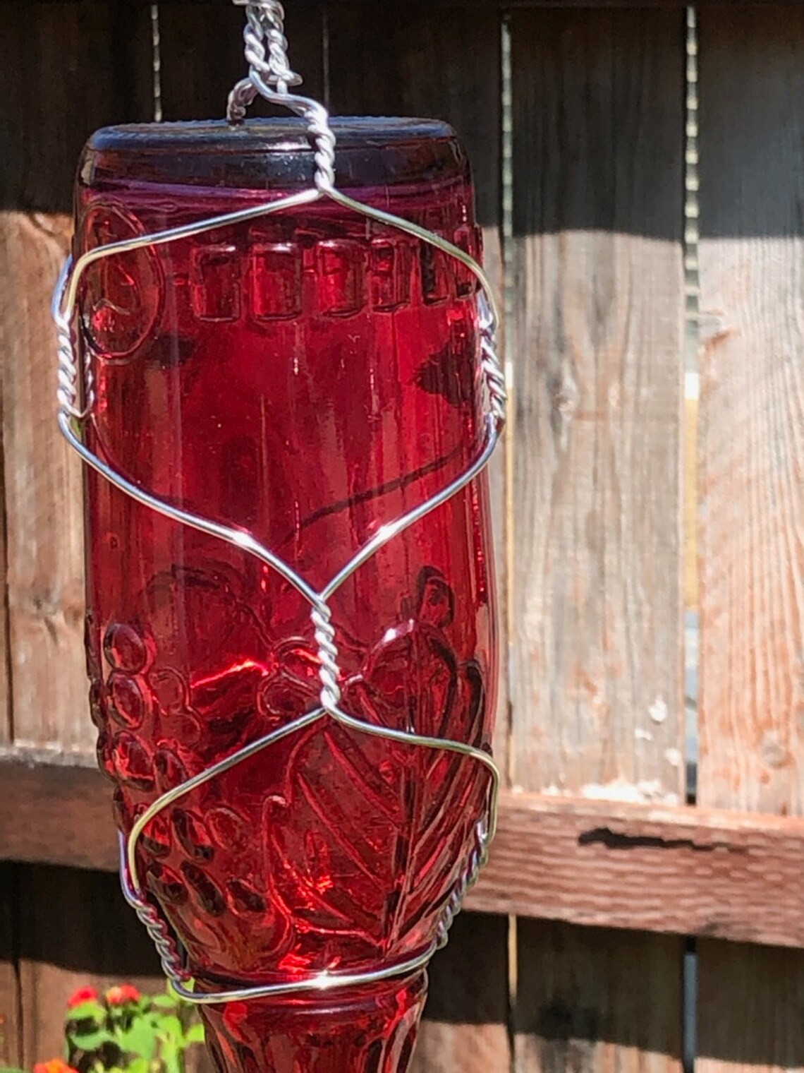 Hummingbird Feeder Bird Feeder Glass Yard Art Upcycled Etsy