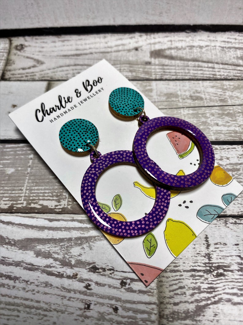 Polka Dot Dangles Stud Dangles Hand Painted Jewellery