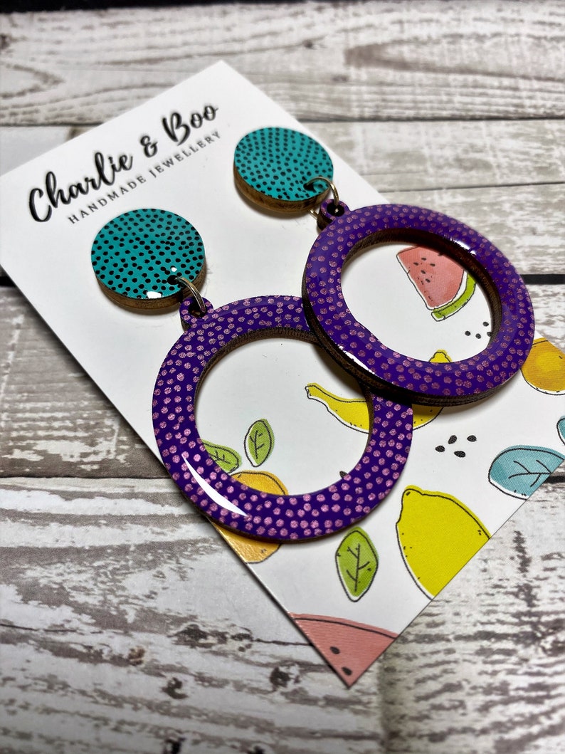 Polka Dot Dangles Stud Dangles Hand Painted Jewellery