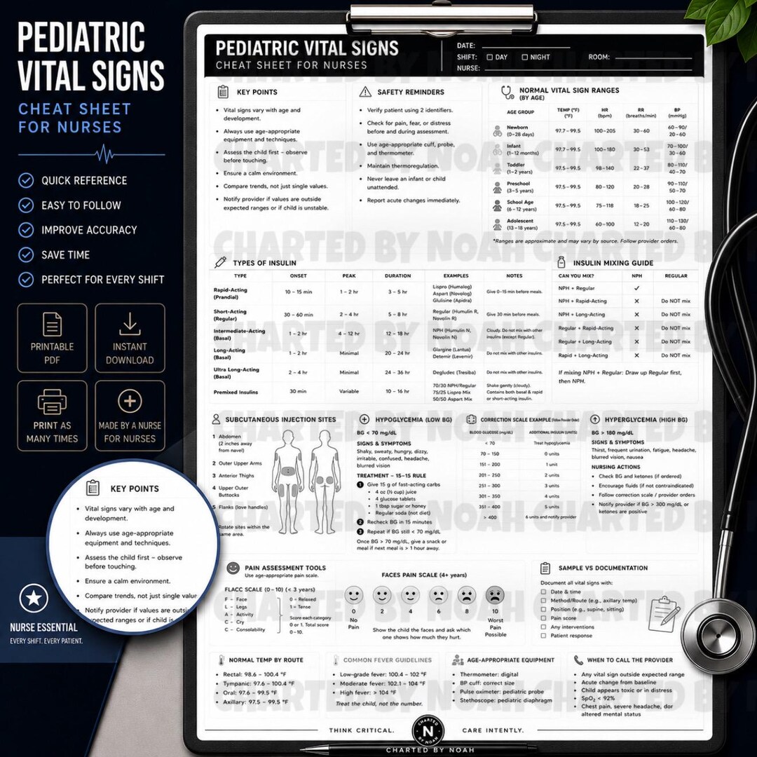 Pediatric Vital Signs Cheat Sheet for Nurses/nursing Students - Etsy