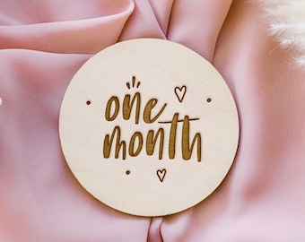 Birth Milestone Card Set, Wooden Disc Birth Announcement, Milestone Marker Plaque, Baby Shower Gift, Newborn, Month Marker Cards