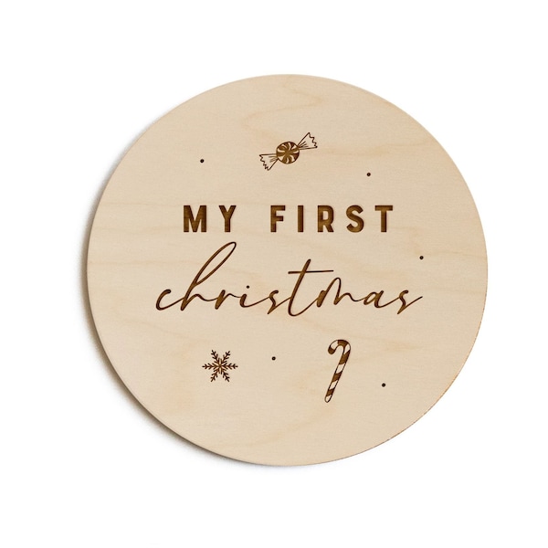 My First Christmas Baby Wooden Milestone Card, First Holiday, Wood Disc, Marker, Modern, Wooden Plaque, Oh Baby, Holiday Photo Prop, Plaque