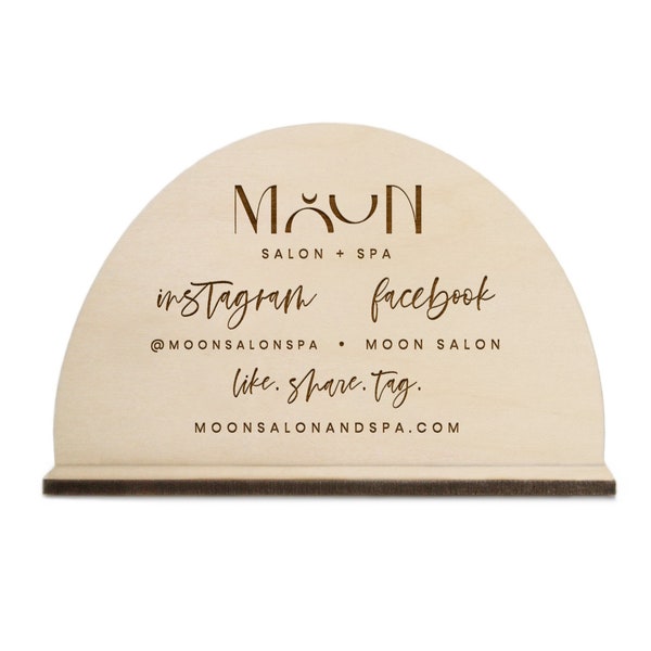 Social Media Sign, Custom Business Logo Wood Sign, Engraved, Your Artwork, Booth Signage, Pop Up Signage, QR Code, Follow Us, Let's Connect