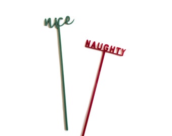 Naughty and Nice Drink Stirrers, Christmas Party, Holiday Cocktail Sticks, Merry Christmas Swizzle Sticks, Custom Drink Marker, Set of 12