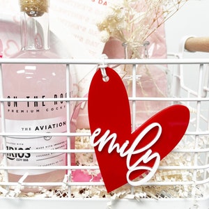 Personalized Name Valentine's Day Gift Basket Gift Tag, Acrylic Gift Tag, Easter Tag, Easter Egg Basket, Gift Wrap, Basket Marker, Heart Tag image 1