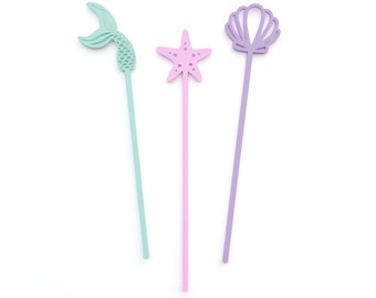 Mermaid Collection Acrylic Drink Stirrers, Swizzle Sticks, Party Decor, Under the Sea, Birthday, Drink tag, Bar Cocktail Sticks, Set of 12