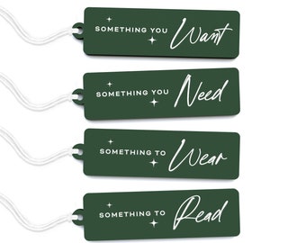 Personalized Something You Want, Something You Need, Something to Wear, Something to Read Acrylic Gift Tag, Christmas Gift Tags, Set of 4