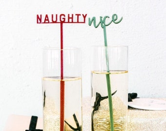 Naughty and Nice Drink Stirrers, Christmas Party, Holiday Cocktail Sticks, Merry Christmas Swizzle Sticks, Custom Drink Marker, Set of 12